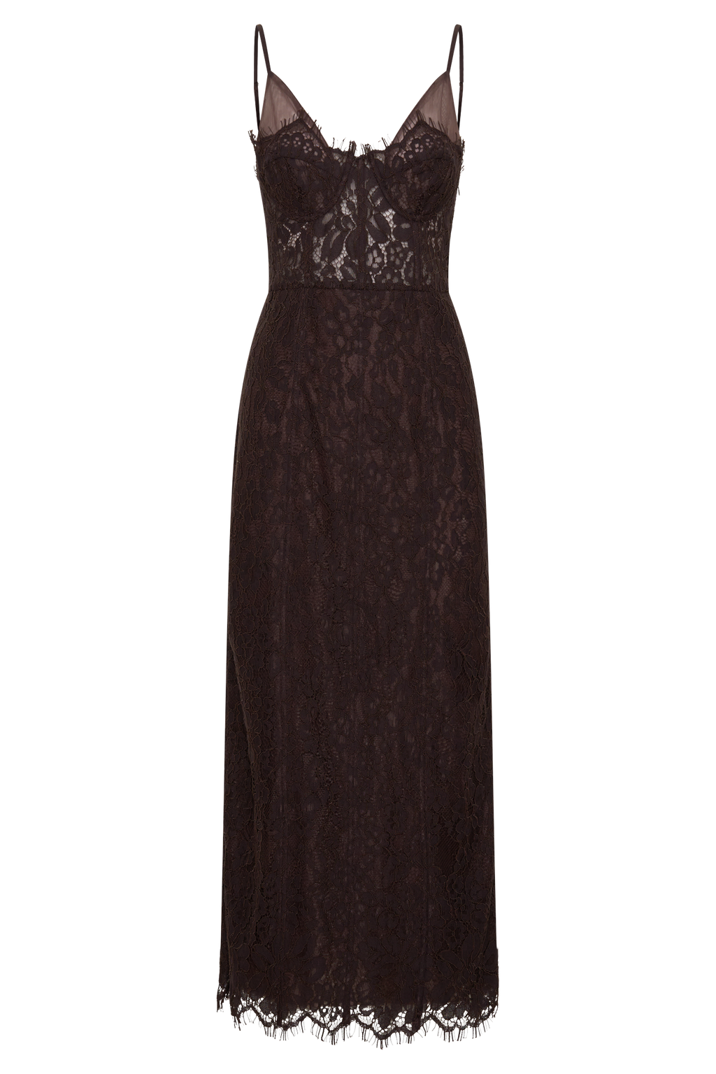 Ottilie Lace And Mesh Midi Dress - Dark Chocolate