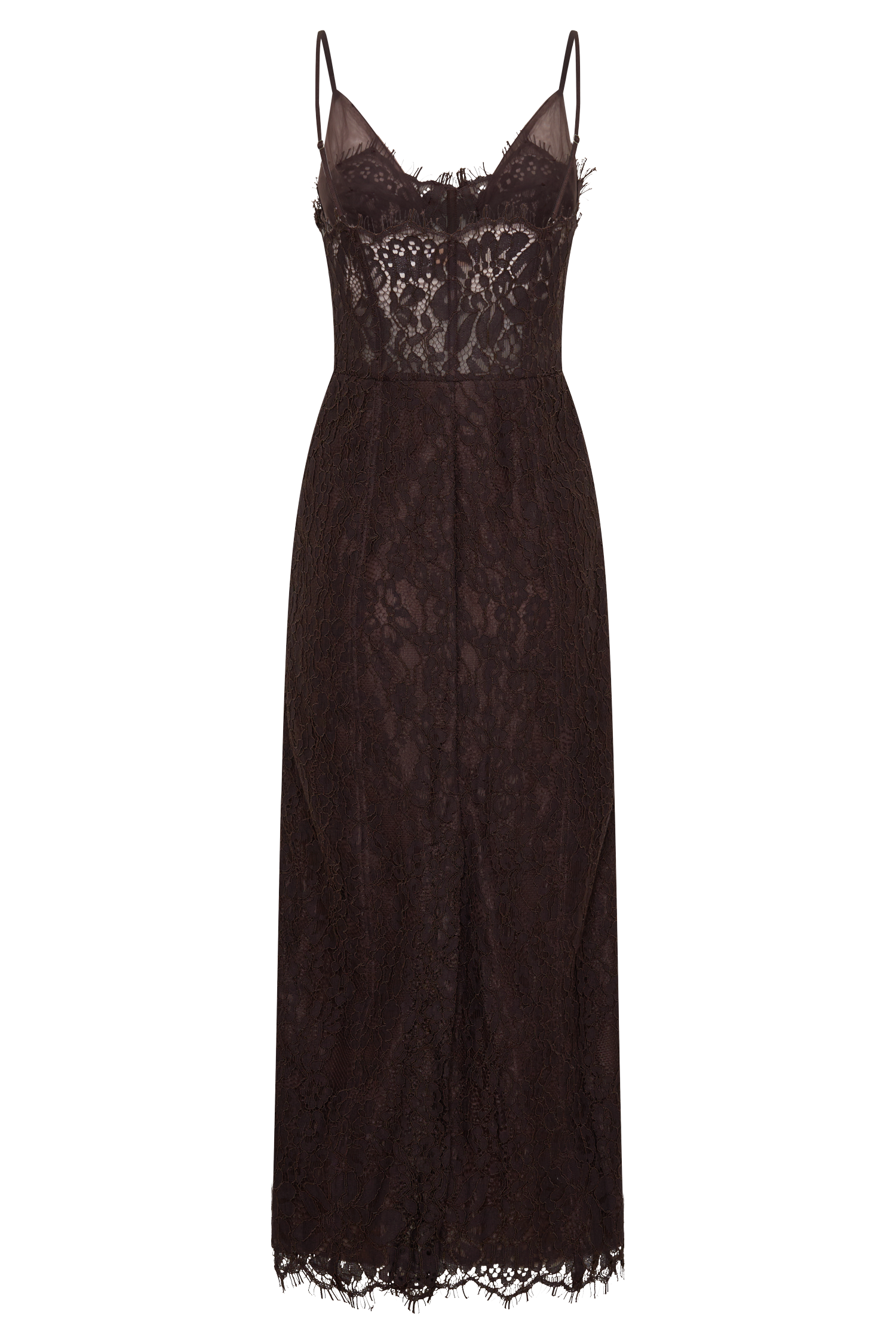 Ottilie Lace And Mesh Midi Dress - Dark Chocolate