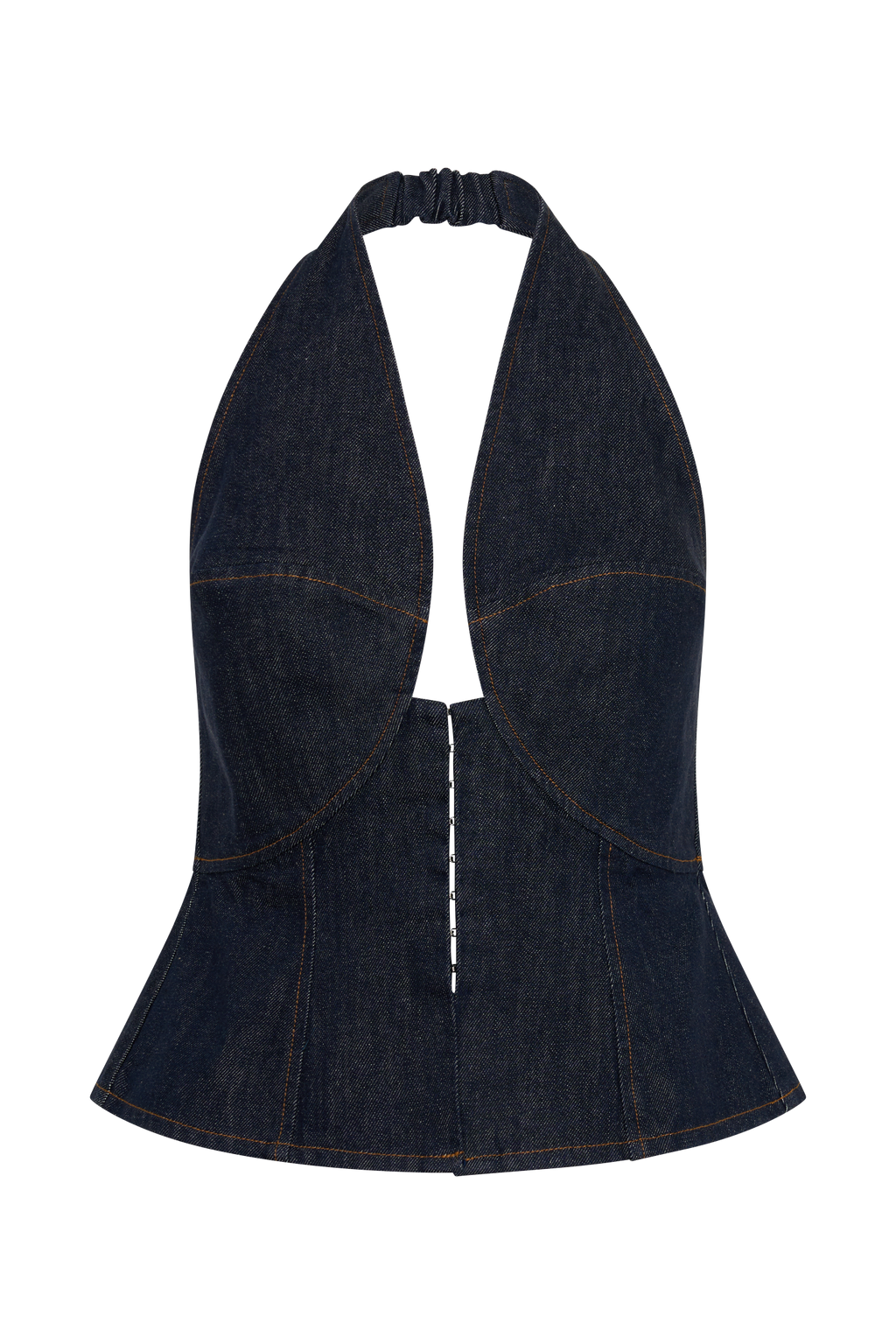 Rema Halter Longline Denim Top - Washed Indigo Blue
