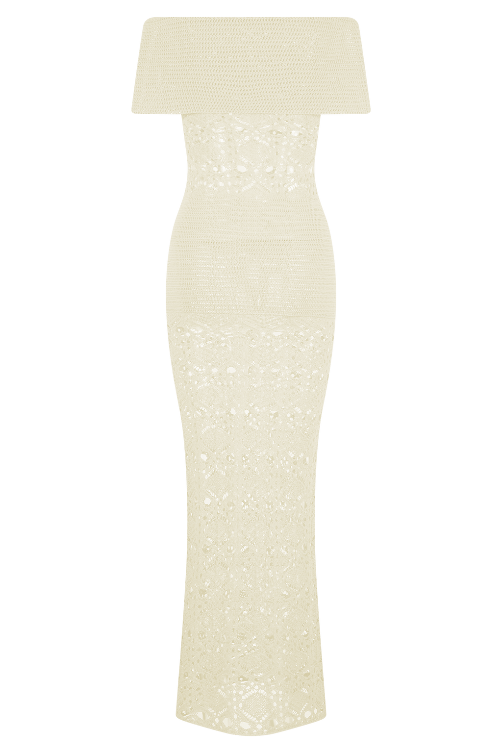 Solstice Off Shoulder Crochet Knit Maxi Dress - Ivory