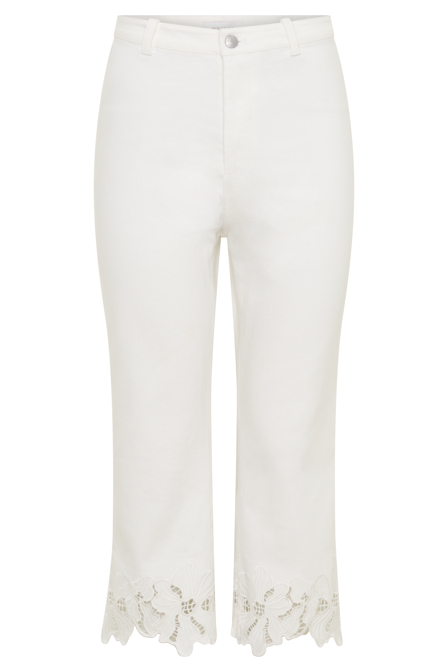 Tillie Flower Embroidery Denim Capris - White