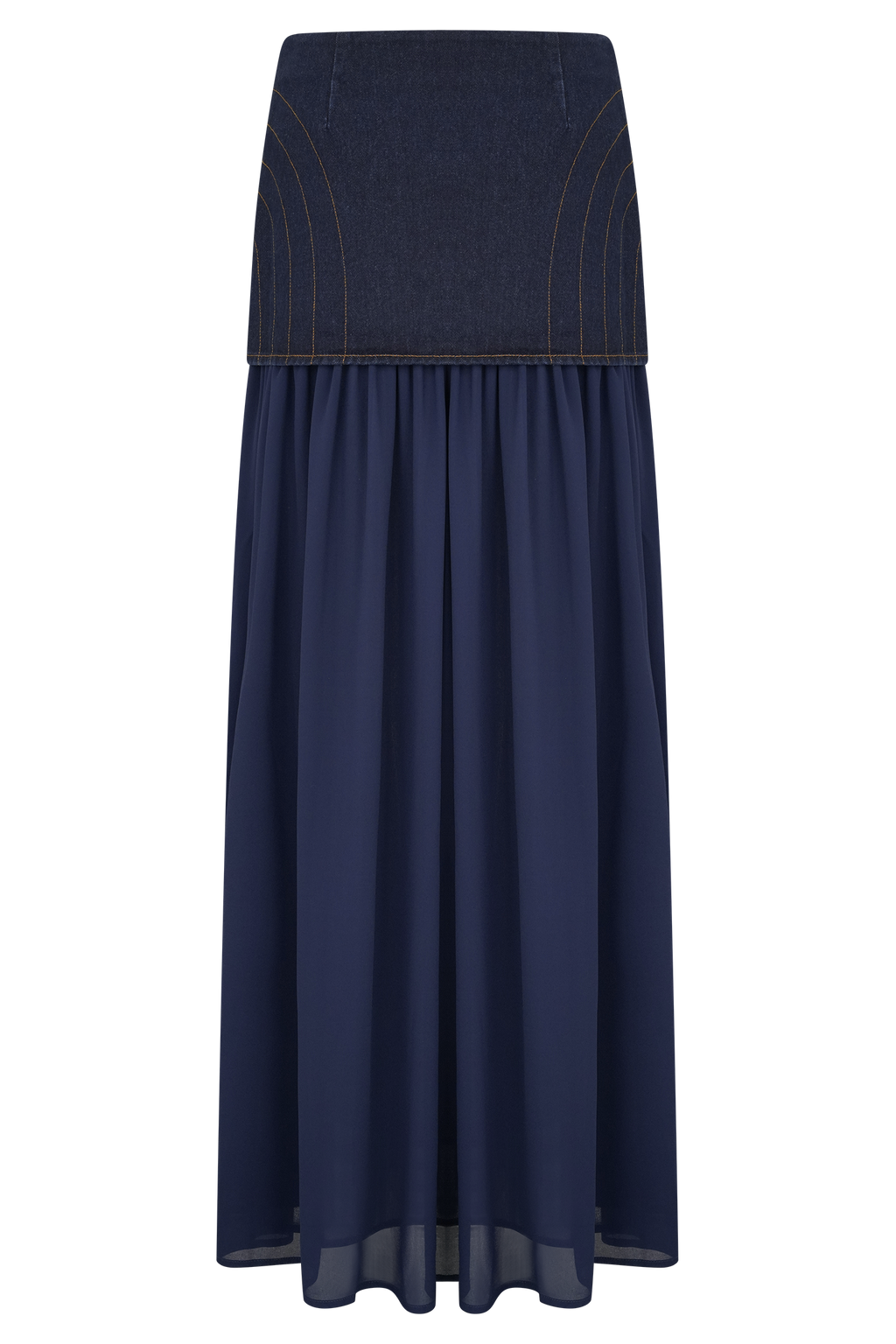 Tully Chiffon Denim Maxi Skirt - Indigo Blue