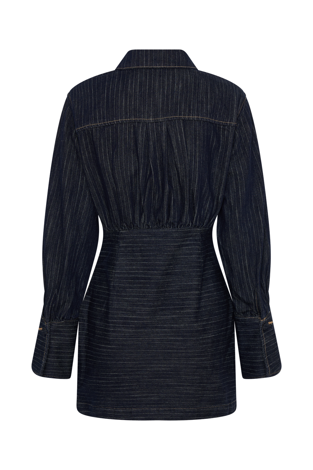 Zarah Denim Long Sleeve Mini Dress - Indigo Pinstripe