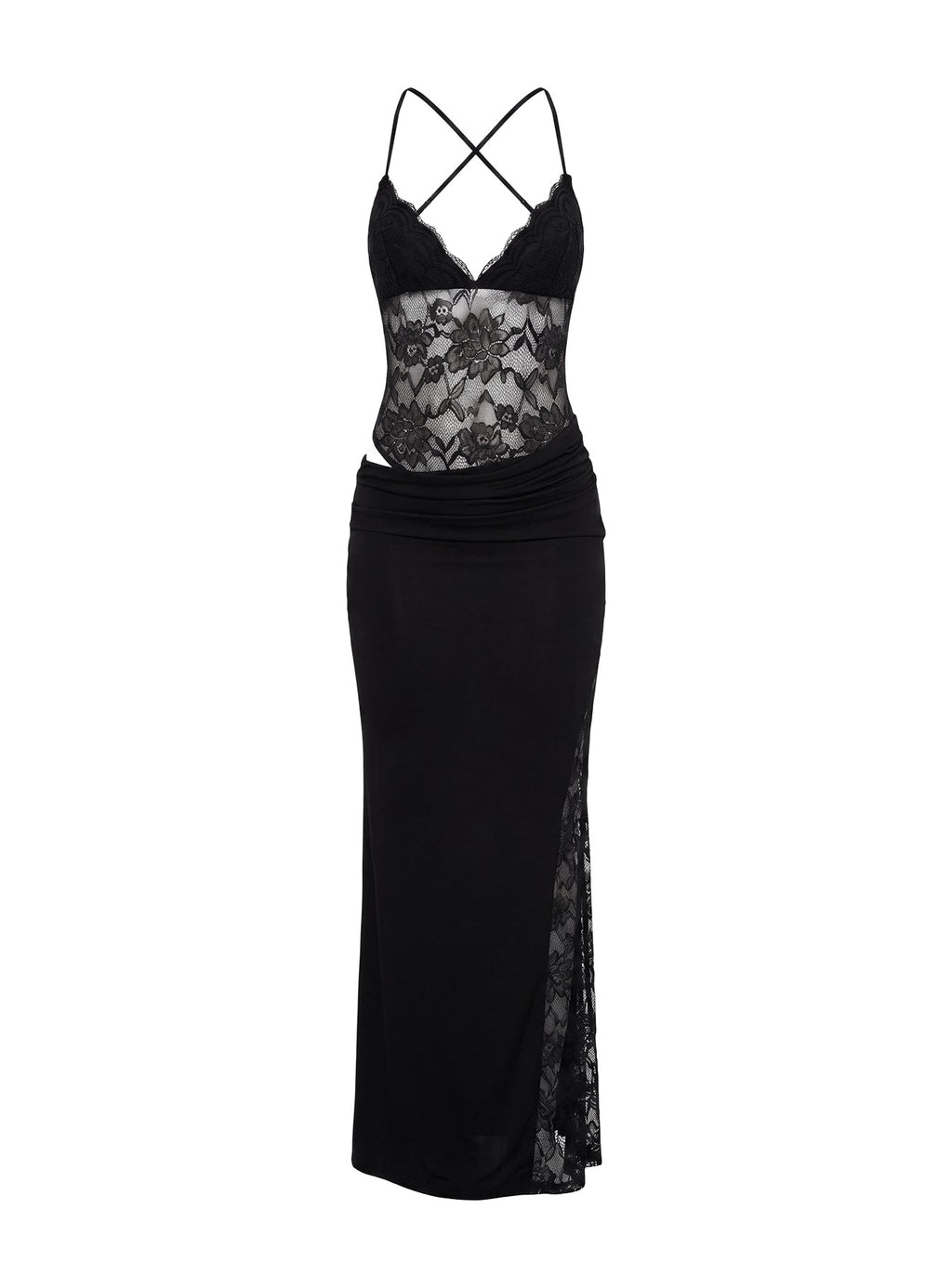 Chantella Lace Cut Out Maxi Dress Black