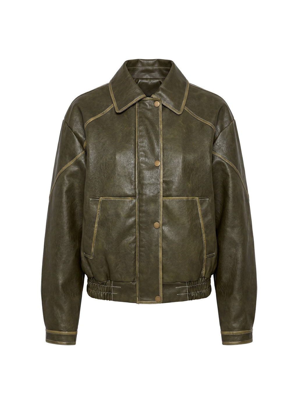 Jaxton Faux Leather Bomber Jacket Olive