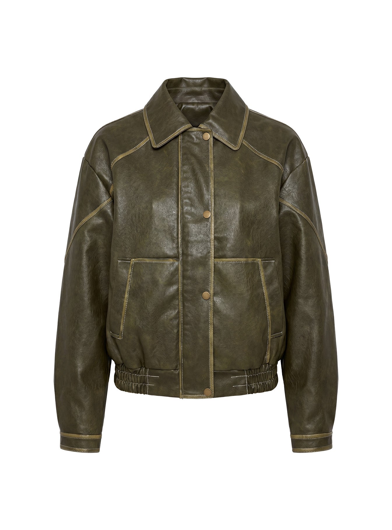 Jaxton Faux Leather Bomber Jacket Olive