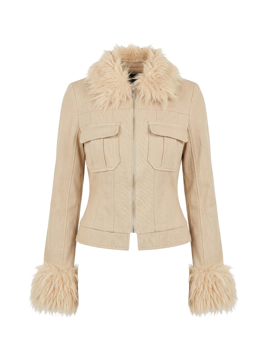 Nindie Faux Fur Contrast Jacket Tan
