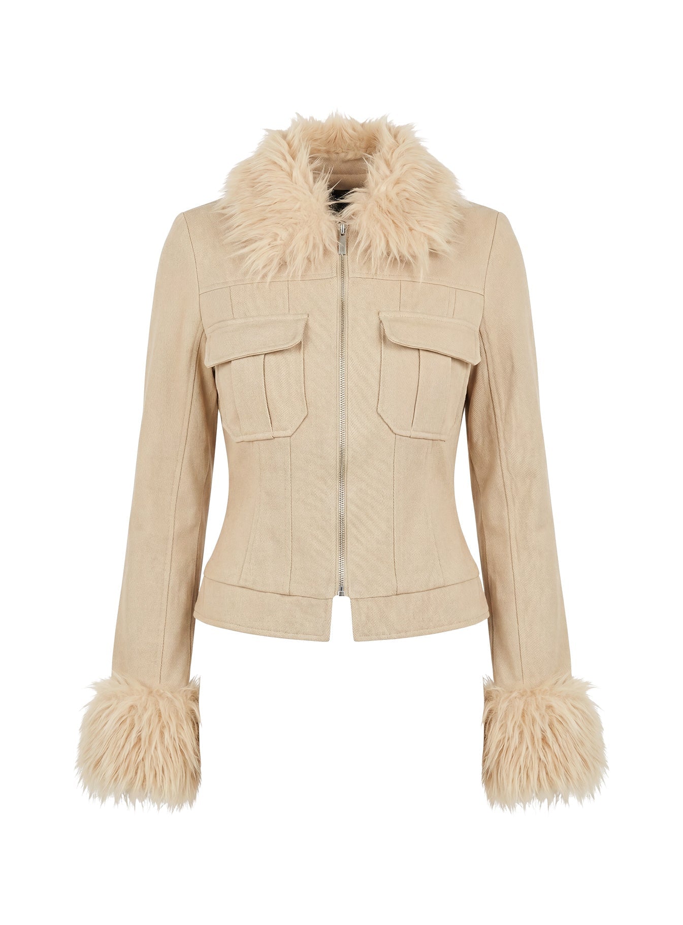 Nindie Faux Fur Contrast Jacket Tan