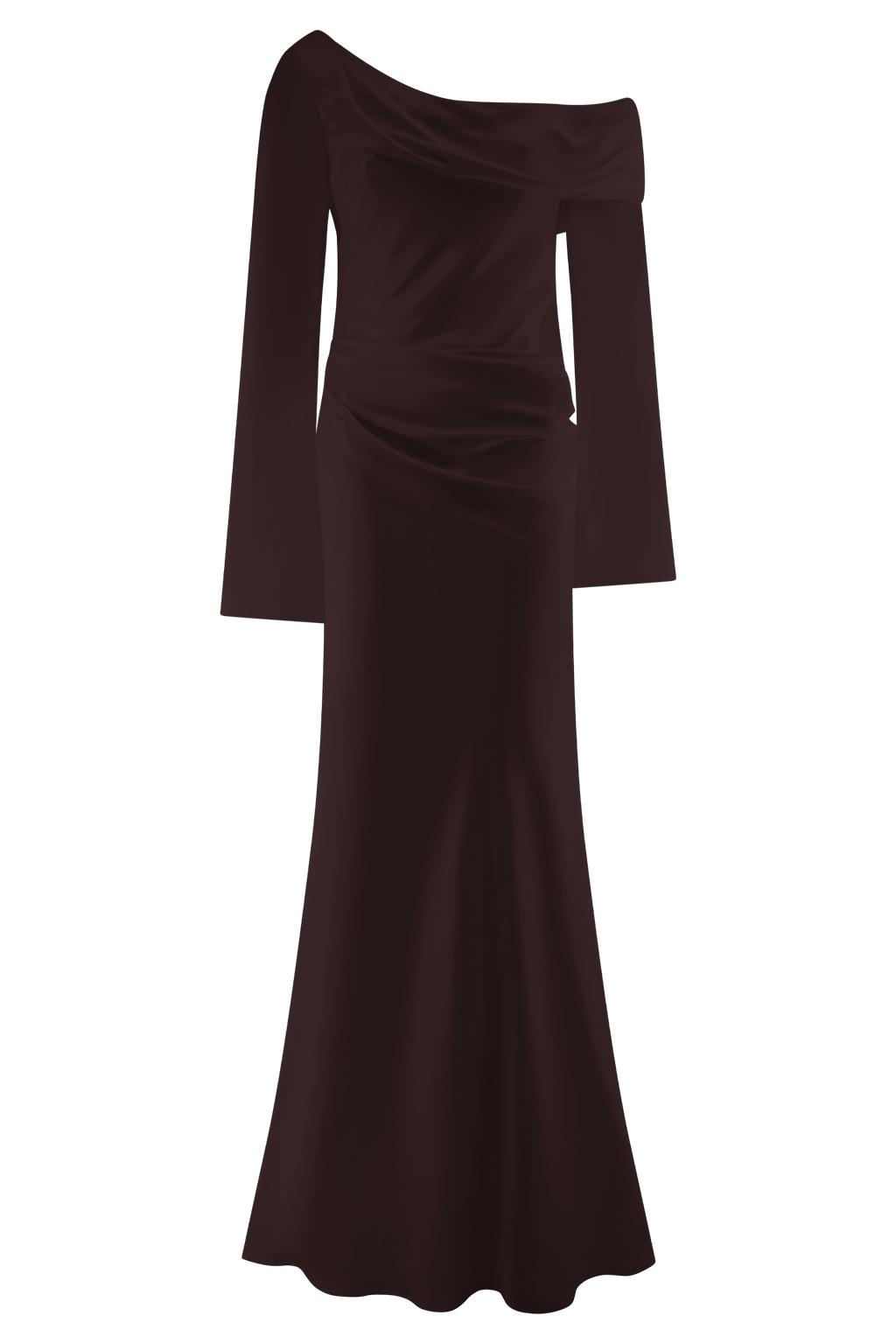 Iris Long Sleeve Satin Maxi Dress - Dark Chocolate