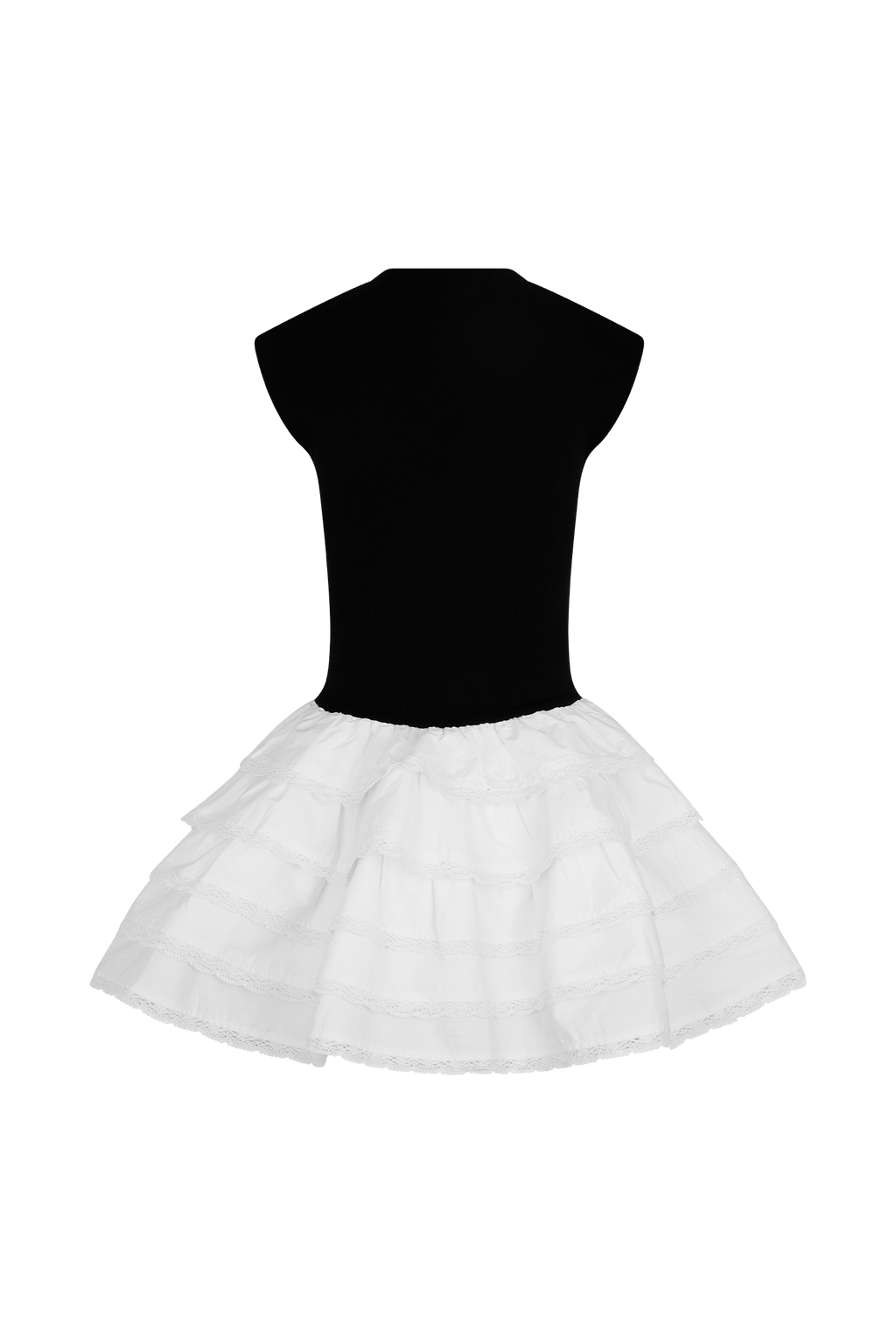 Maeve Contrast Ruffle Knit Mini Dress - Black/White