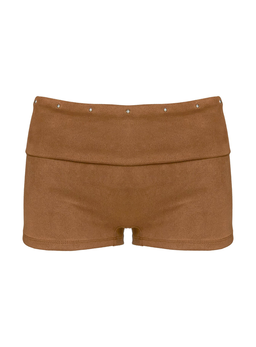 Upgraded Stud Detail Faux Suede Shorts Brown