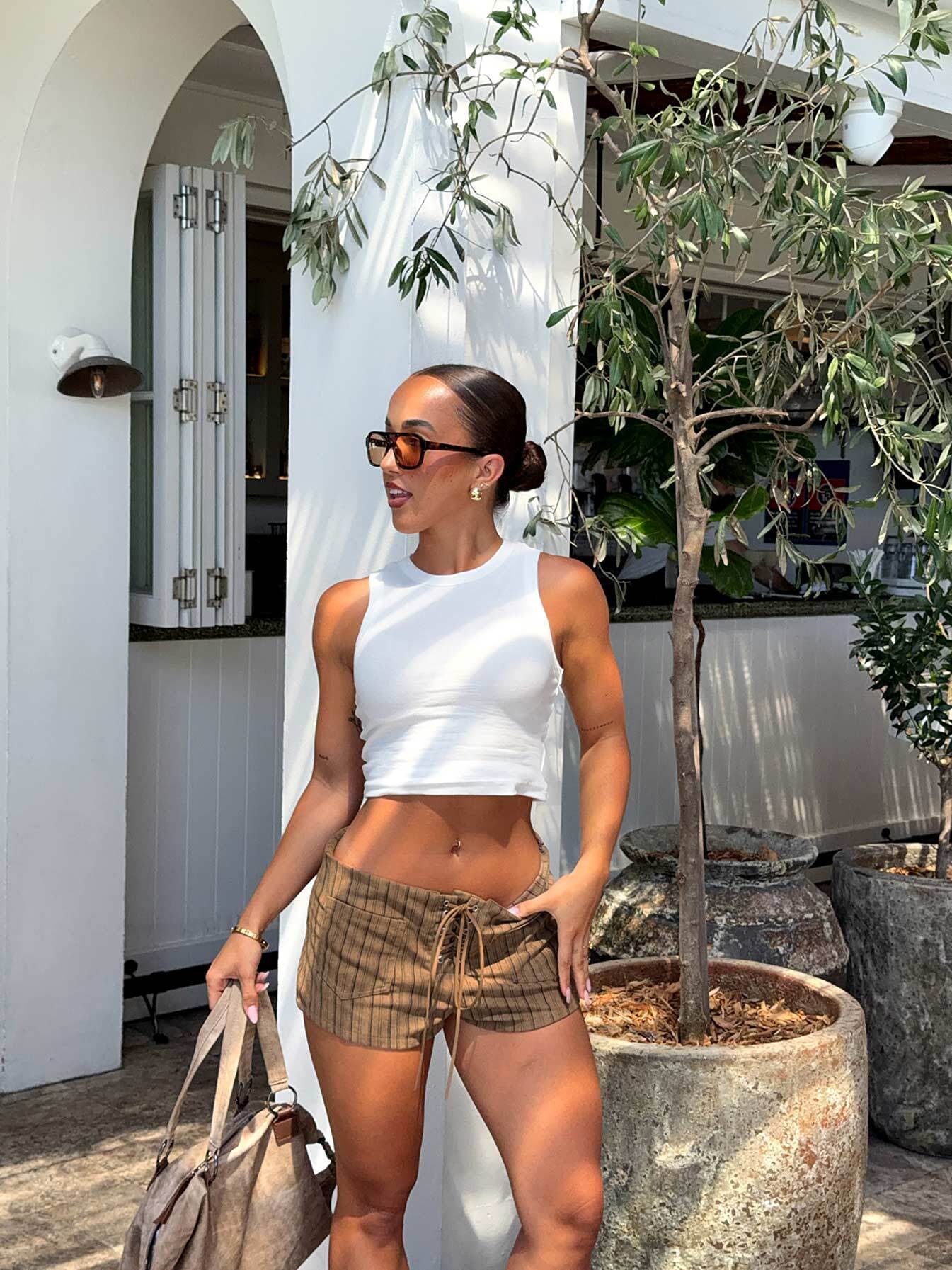 Ronnee Lace Up Shorts Brown Stripe